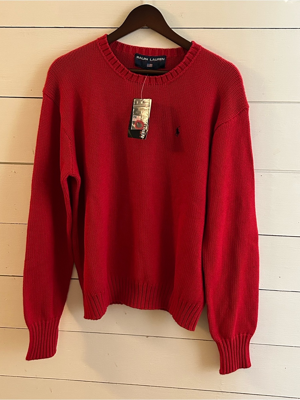 NWT vintage dead stock Ralph Lauren Polo Sport Driver Red Crewneck Men's Sweater